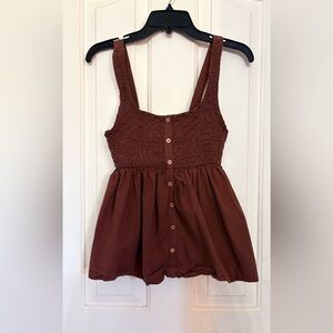 Brown Button-Front Sleeveless Top